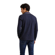 Armani Exchange Baumwollpolohemd für Herren in Marineblau mit gestreiftem Kragen und langen Ärmeln, Vorderansicht