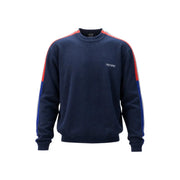 Armani Exchange Baumwollpullover für Herren in Marineblau mit rot-königsblau gestreiften Ärmeln, Vorderansicht