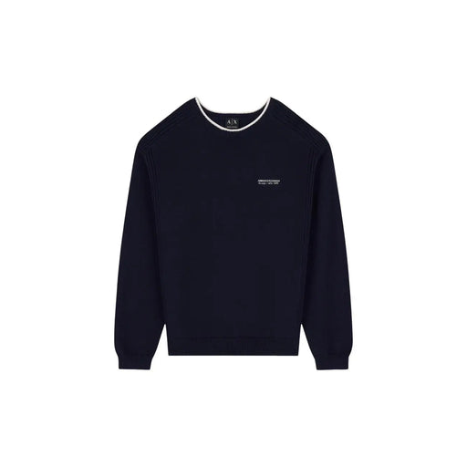 Armani Exchange Baumwollpullover für Herren in Marineblau mit weißem Rippstrickbündchen und gesticktem Logo, Vorderansicht