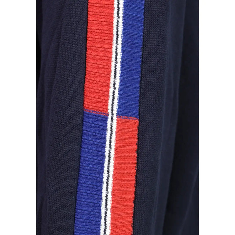 Armani Exchange Baumwollpullover für Herren in Marineblau mit markanten roten und königsblauen Längsstreifen, Vorderansicht