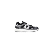 Armani Exchange grey polyester sneakers for men in black and gray with white accents and visible side branding