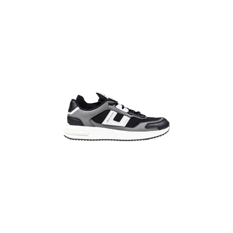 Armani Exchange grey polyester sneakers for men in black and gray with white accents and visible side branding
