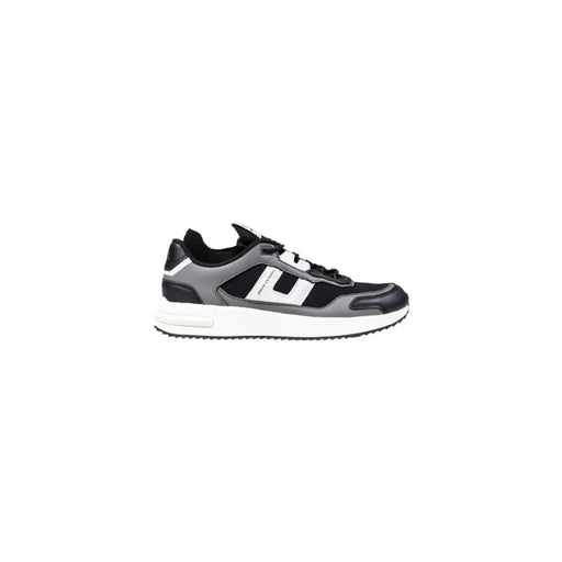 Armani Exchange grey polyester sneakers for men in black and gray with white accents and visible side branding