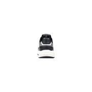 Back side of black and white Armani Exchange grey polyester sneakers for men with ax logo and sleek modern design