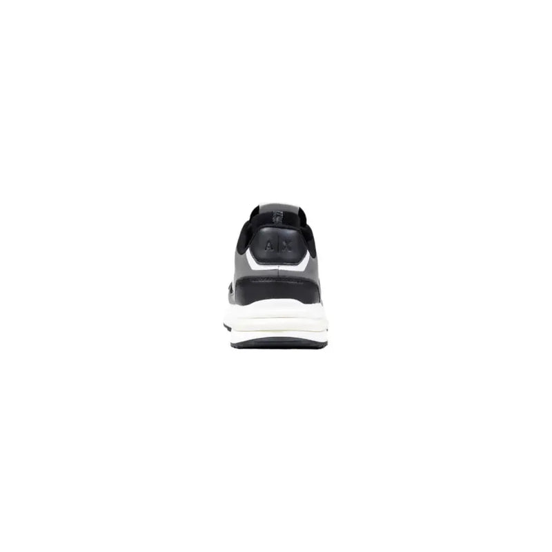 Back side of black and white Armani Exchange grey polyester sneakers for men with ax logo and sleek modern design