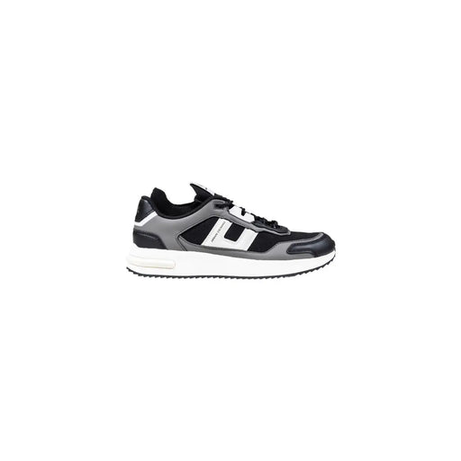 Armani Exchange grey polyester sneakers for men in black and gray with white accents and visible side branding