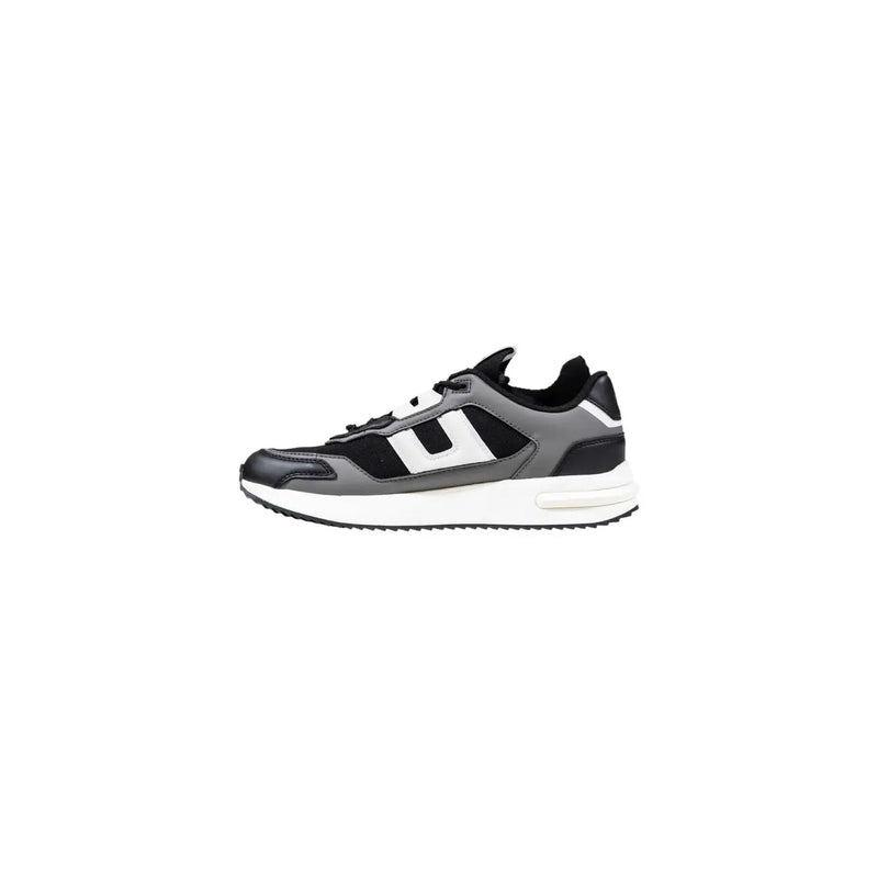 Armani Exchange grey polyester sneakers for men with black and gray breathable mesh upper and white accents