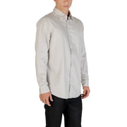 Men’s light gray striped long-sleeve cotton dress shirt from Armani Exchange