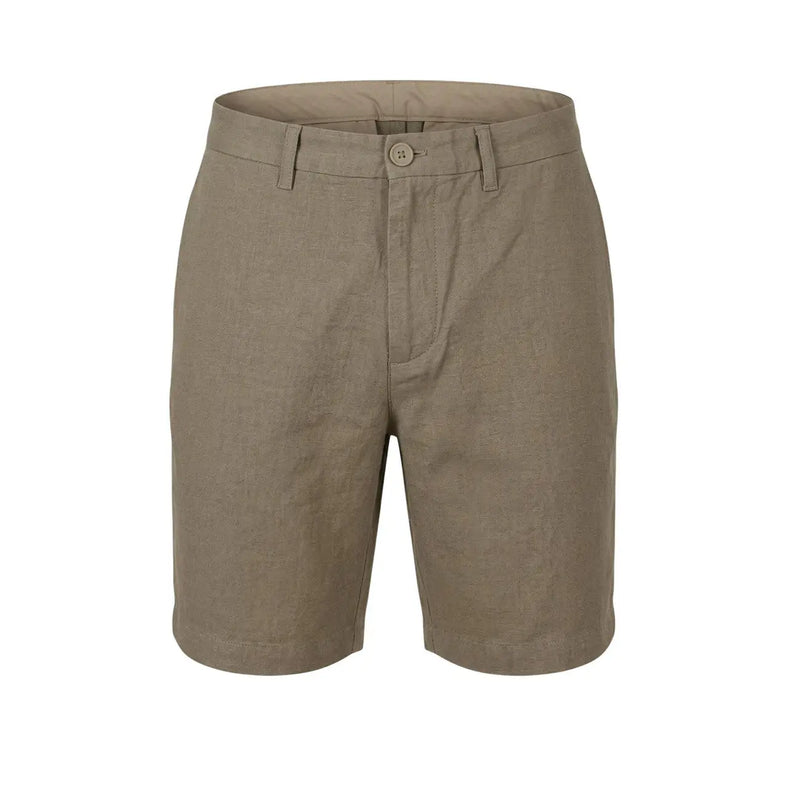 Armani Exchange Leinenshorts für Herren in Khaki mit Knopfverschluss und Gürtelschlaufen, Vorderansicht