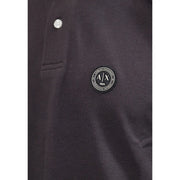 Armani Exchange Schwarzes Langarm-Polohemd für Herren mit rundem Logo-Patch, Vorderansicht