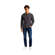 Armani Exchange Langarm-Polohemd für Herren in Dunkelgrau mit weißem Kragenbesatz und rundem Logo (Vorderansicht)