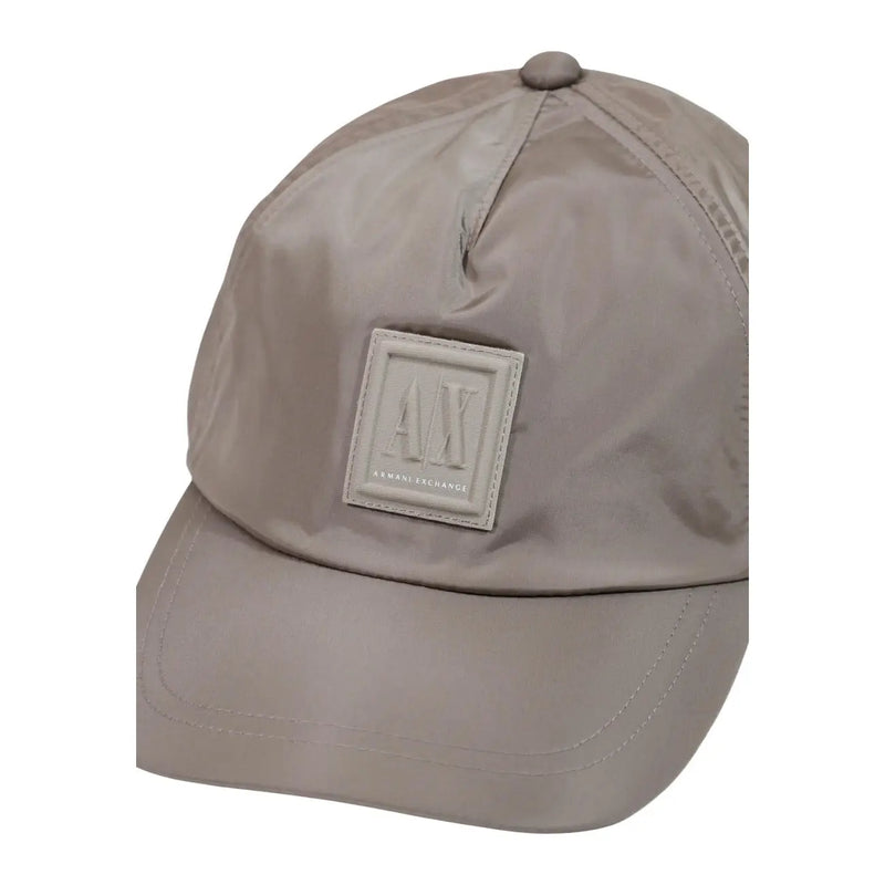 Beige armani exchange Herren-Baseballkappe mit dezentem Glanz und quadratischem Logo-Patch aus grauem Polyester