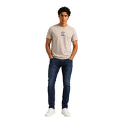 Armani Exchange Beigefarbenes Herren-T-Shirt aus Baumwolle mit kurzen Ärmeln, Rundhalsausschnitt und kleinem schwarzen Logo auf der Brust