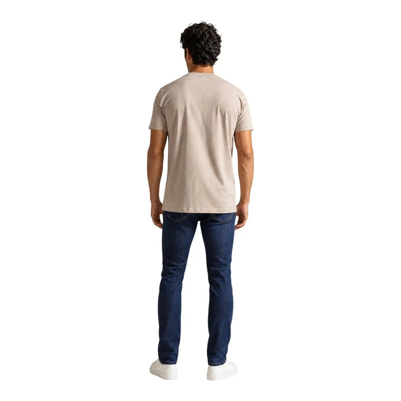 Armani Exchange Beigefarbenes Herren-T-Shirt aus Baumwolle mit kurzen Ärmeln und Rundhalsausschnitt, Vorderansicht