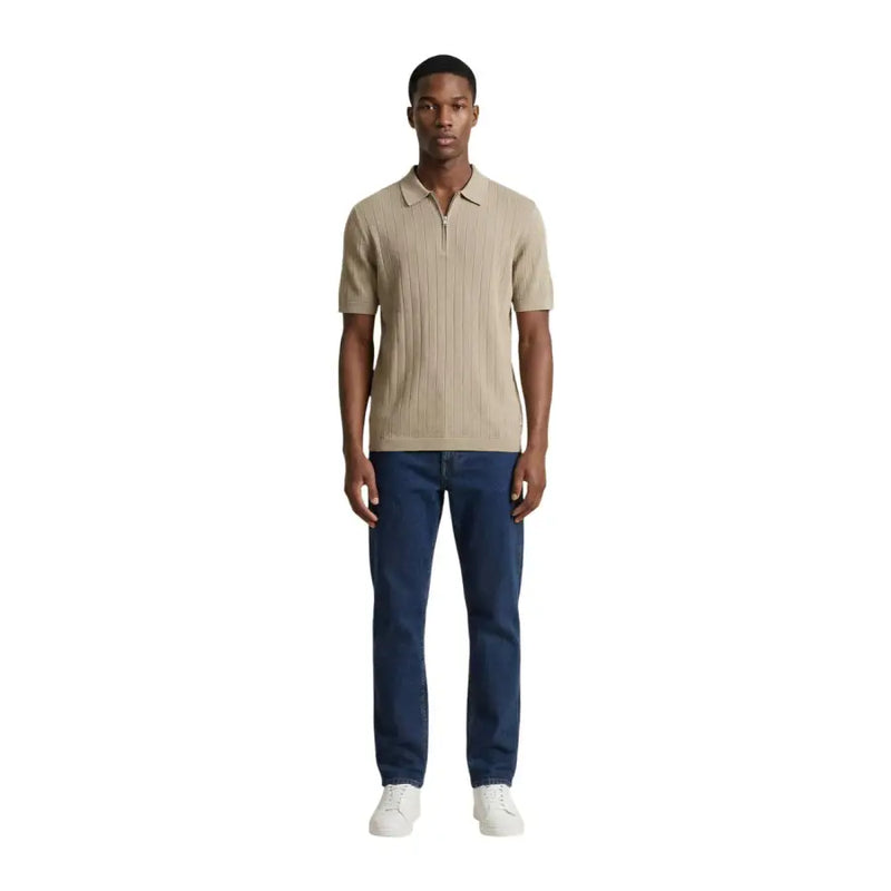 Armani Exchange Beigefarbenes Herren-Poloshirt aus gerippter Baumwolle mit halbem Reißverschlusskragen für die Freizeit