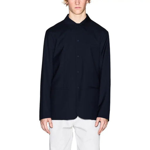 Armani Exchange Schwarzer, klassischer Herrenblazer aus Polyester mit Stehkragen und zwei Vordertaschen