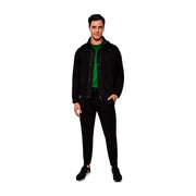 Schwarze Kapuzenjacke mit Knopfverschluss und grünem Innenfutter, das dazu passt Armani Exchange Herren-Rollkragenpullover aus schwarzem Baumwollmischgewebe