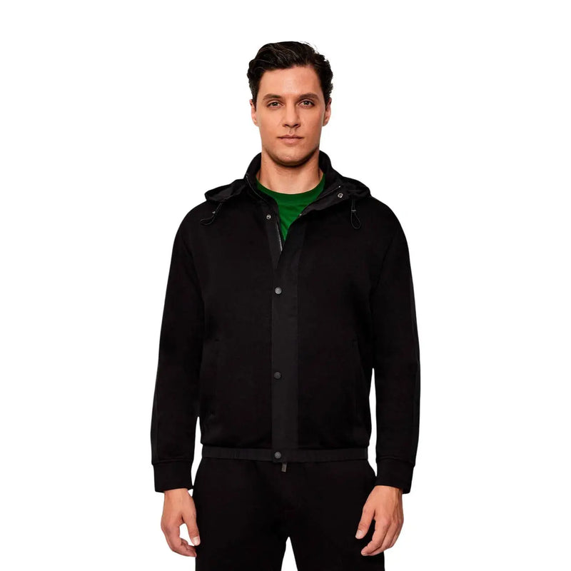 Armani Exchange Schwarzes Herren-Sweatshirt aus Baumwollmischgewebe mit elegantem, modernem Design und dezenter Knopfleiste, Kapuzenjacke