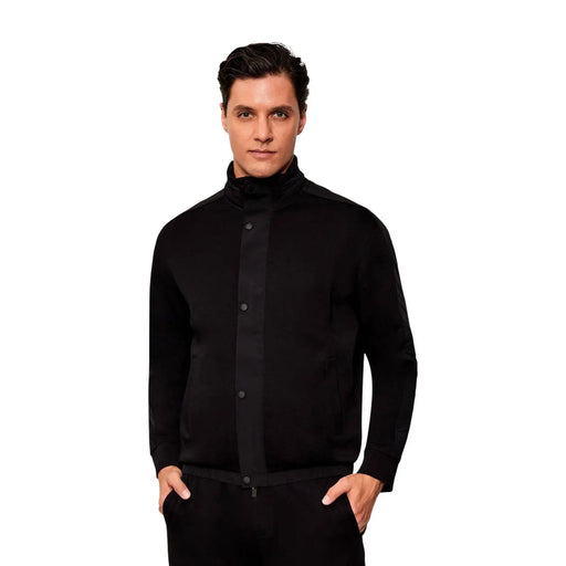 Armani Exchange Schwarzes Herren-Sweatshirt mit Rollkragen aus Baumwollmischgewebe, elegantem, modernem Design und dezenten Knopfdetails