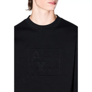 Armani Exchange Schwarzes Herren-Sweatshirt aus Baumwolle mit Rundhalsausschnitt und dezentem, geprägtem Logo-Patch auf der Brust