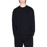 Armani Exchange Schwarzes Herren-Sweatshirt aus Baumwolle mit Rundhalsausschnitt und dezentem, strukturiertem Logo-Patch auf der Brust