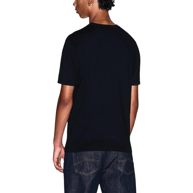 Armani Exchange Schwarzes Herren-T-Shirt aus Baumwolle mit kurzen Ärmeln und Rundhalsausschnitt, Vorderansicht
