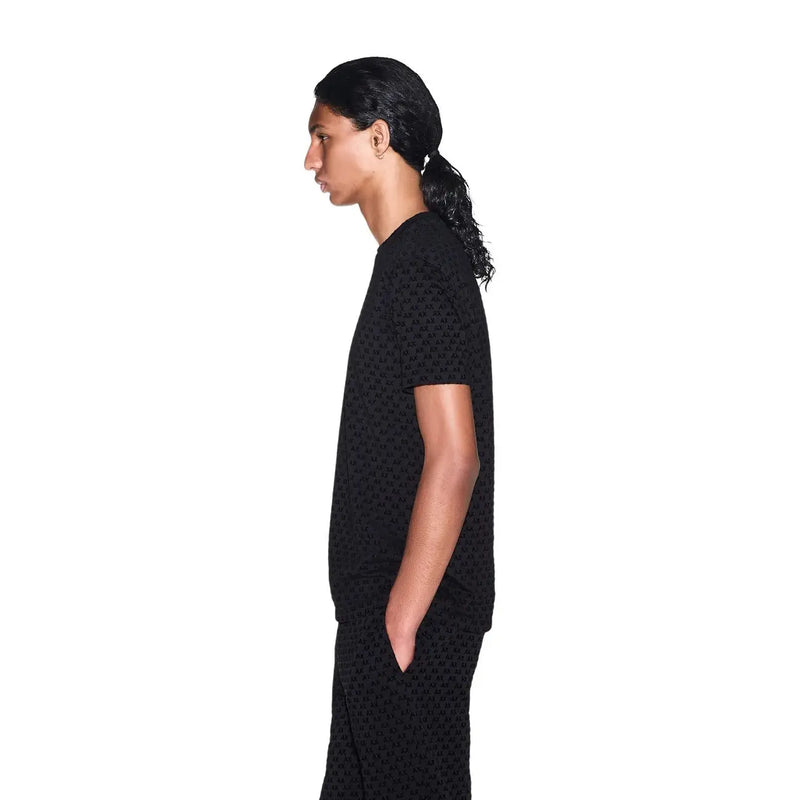 Armani exchange Schwarzes Herren-T-Shirt aus Baumwolle mit kurzen Ärmeln und dezentem, sich wiederholendem Strukturmuster