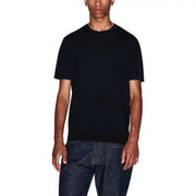 Armani Exchange Schwarzes Herren-T-Shirt aus Baumwolle mit Rundhalsausschnitt und dezentem, gesticktem Logo auf der linken Brustseite.