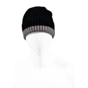 Armani Exchange men black and grey ribbed knit beanie cap with contrasting striped cuff for casual wear