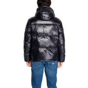 Armani Exchange Schwarze, lange Herrenjacke mit Kapuze, glänzendem, gestepptem Polyamid-Außenmaterial und angenähter Kapuze