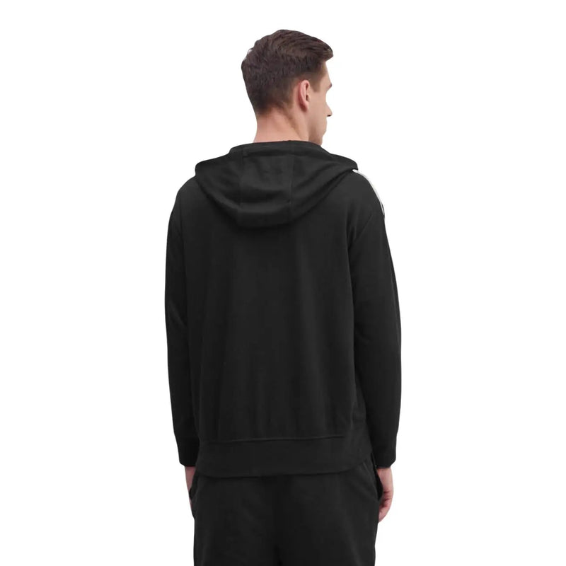 Armani Exchange Schwarzer Herren-Kapuzenpullover mit elegantem, minimalistischem Design und dezenten weißen Streifen an den Ärmeln