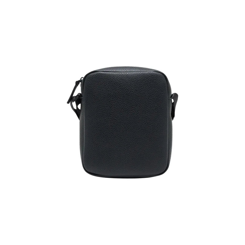 Armani Exchange Schwarze Herren-Umhängetasche aus genarbtem Leder mit Reißverschluss und verstellbarem Riemen, B 16 cm