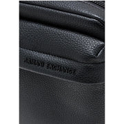 Armani Exchange Schwarze Herren-Umhängetasche aus strukturiertem Leder mit geprägtem Logo und Reißverschlusstaschen, 16 cm breit