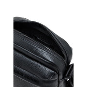 Armani Exchange Schwarze Herren-Umhängetasche aus Leder mit Reißverschlusstaschen und geprägtem Markenlogo aus strukturiertem Leder