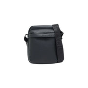 Armani Exchange Schwarze Herren-Umhängetasche aus strukturiertem Leder mit Reißverschlusstaschen und passendem Logo-Riemen, 16 cm breit