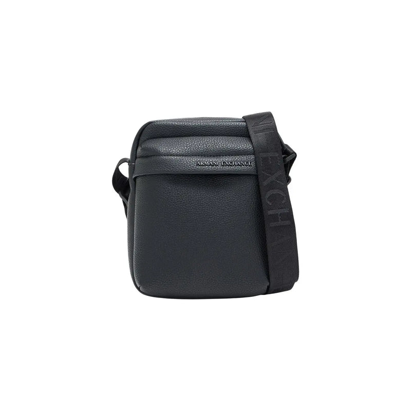 Armani Exchange Schwarze Herren-Umhängetasche aus strukturiertem Leder mit Reißverschlusstaschen und passendem Logo-Riemen, 16 cm breit