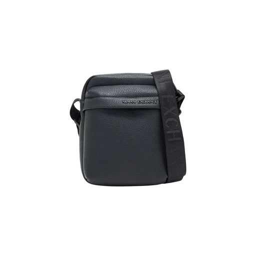 Armani Exchange Schwarze Herren-Umhängetasche aus strukturiertem Leder mit Reißverschlusstaschen und passendem Logo-Riemen, 16 cm breit