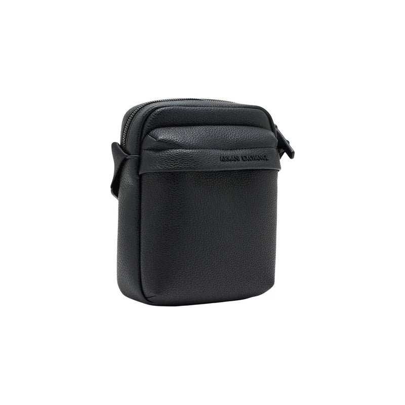 Armani Exchange Schwarze Herren-Umhängetasche aus strukturiertem Leder mit Reißverschlusstaschen und dezentem, geprägtem Logo auf dem vorderen Riemen