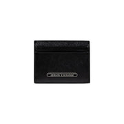 Black Armani Exchange men wallet card holder made of textured leather with a silver logo plaque