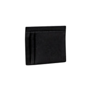 Black textured leather card holder with subtle embossed logo from Armani Exchange men wallet collection