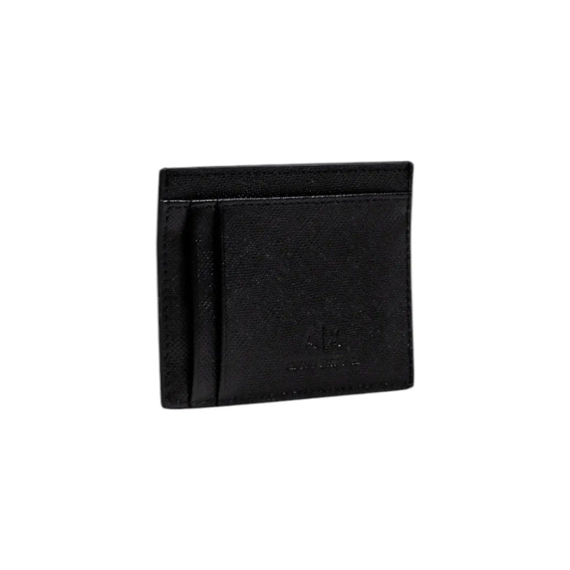 Black textured leather card holder with subtle embossed logo from Armani Exchange men wallet collection