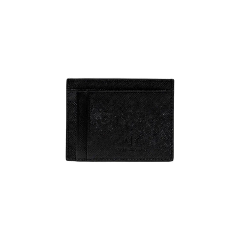 Armani Exchange men wallet black textured card holder with subtle embossed logo on front side
