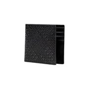 Armani Exchange Men Black Leather Wallet with textured bifold design and card slots