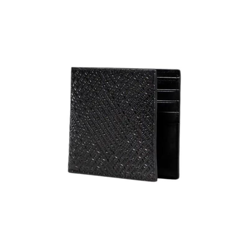 Armani Exchange Men Black Leather Wallet with textured bifold design and card slots