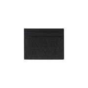 Armani Exchange men black leather card holder with embossed repeating ax logo pattern