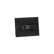 Armani Exchange men black leather wallet with a textured design and sleek metallic clip visible from the front side
