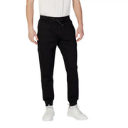 Armani Exchange men black plain laced jogger pants with drawstring waistband and ribbed cuffs