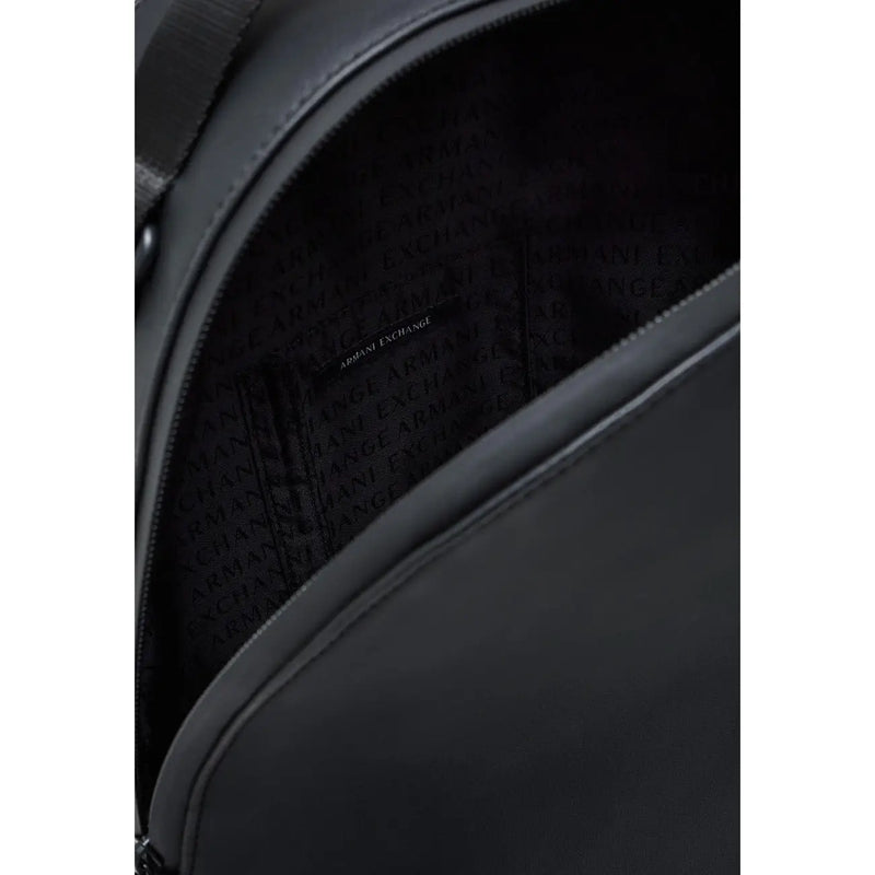 Armani Exchange Schwarzer Herrenrucksack aus Leder und Polyester mit Innenfutter und sich wiederholendem Markenlogo-Muster
