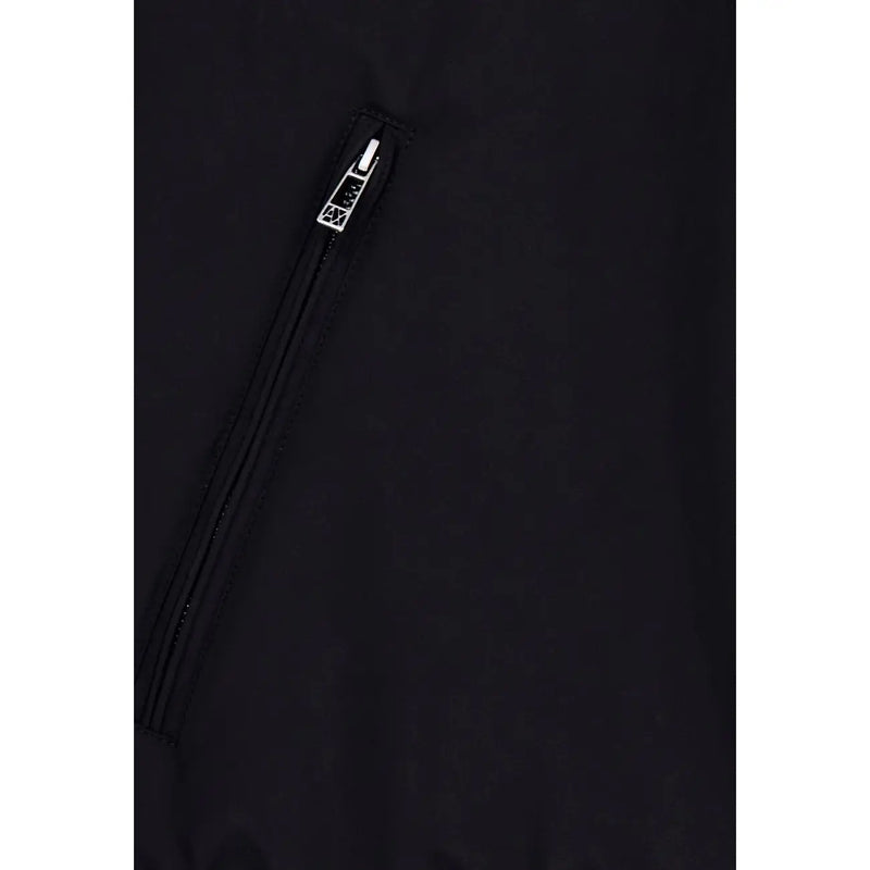 Armani exchange Schwarzer Herrenblazer aus Polyester mit schwarzer Reißverschlusstasche und elegantem, silberfarbenem Reißverschlussanhänger mit geprägtem Logo