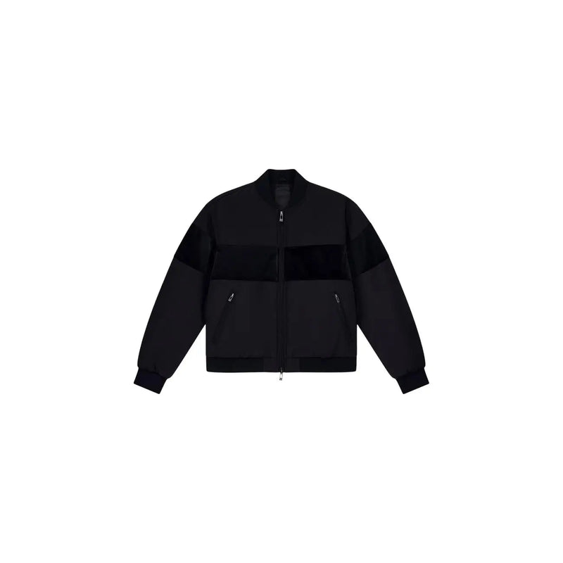 Armani Exchange Schwarze Herren-Bomberjacke aus Polyester mit mattschwarzen Schulter- und Brustpartien und durchgehendem Reißverschluss